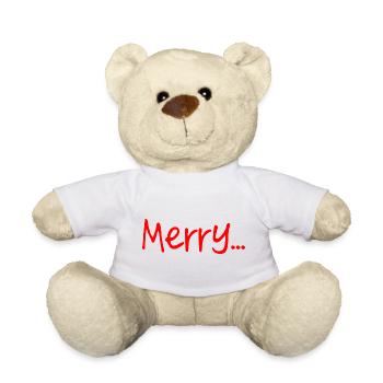 Red Merry Script on Black - Teddy Bear - white - Front