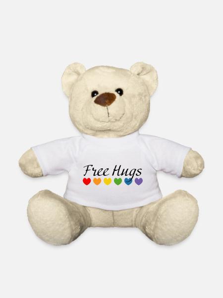 Rainbow Hearts Free Hugs noir - Nounours - blanc