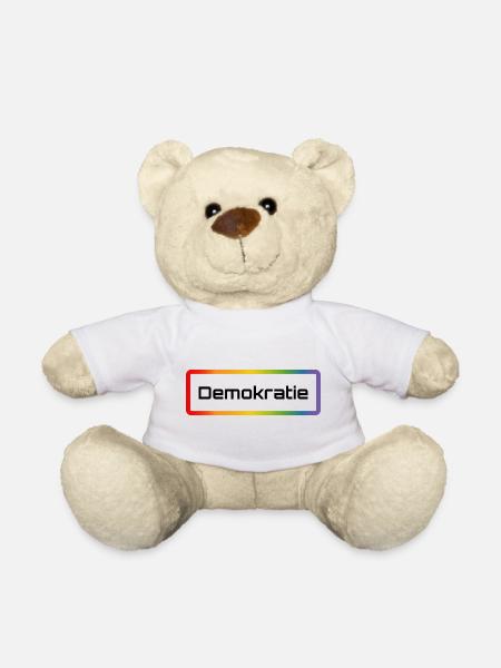 Regenbogen T-Shirt mit Schriftzug Demokratie - Teddy - Weiß