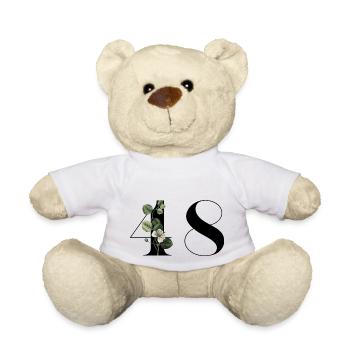 Nummer 48 Grüne Blumen - 48. Blumengeburtstag - Teddy - Weiß - Vorne