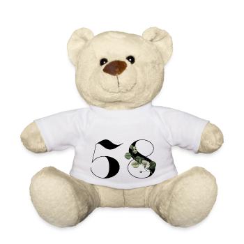 Number 58 Floral Green - 58th Floral Birthday - Teddy Bear - white - Front