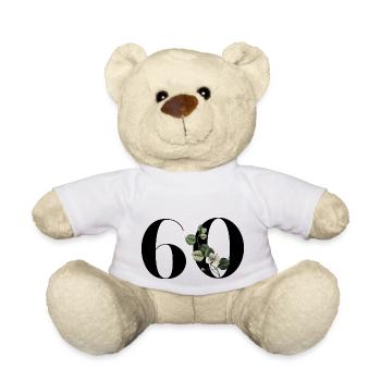 Numéro 60 floral vert - 60e anniversaire floral - Nounours - blanc - Devant