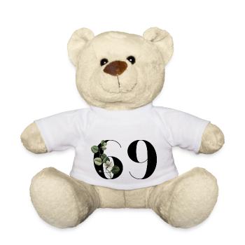 Numéro 69 floral vert - 69e anniversaire floral - Nounours - blanc - Devant