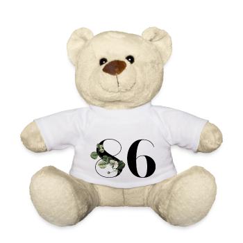 Number 86 Floral Green - 86th Floral Birthday - Teddy Bear - white - Front