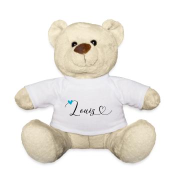 Louis Nom Prénom Calligraphie Coeur - Nounours - blanc - Devant