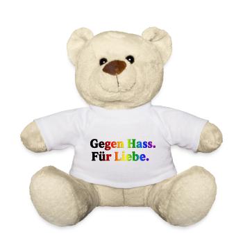 Against hate, for love – rainbow - Teddy Bear - white - Front