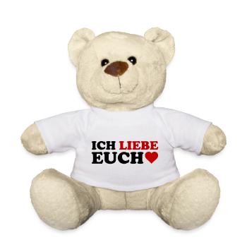 LIEBE Herzrot – Rotes Wortkunst-Design - Teddy - Weiß - Vorne