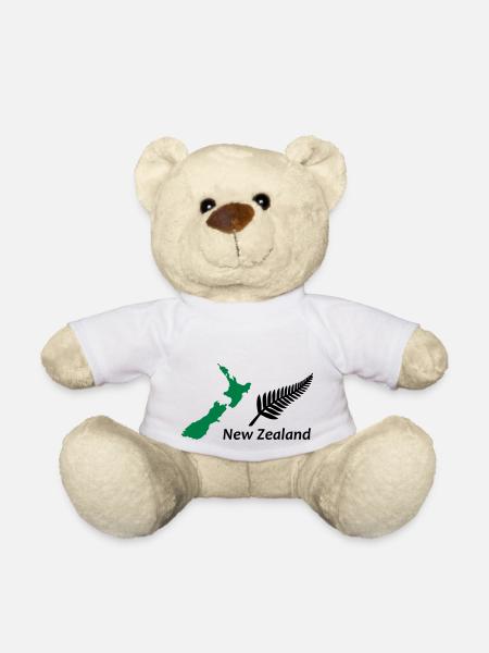 New Zealand - Map & Fern - Teddy - Weiß