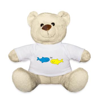 Fröhliche Fische Blau Gelb - Teddy - Weiß - Vorne