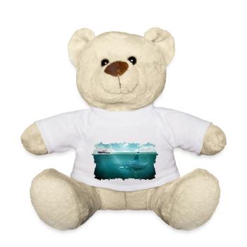 Megalodon Below Boat Underwater Great White Shark - Teddy Bear - white - Front