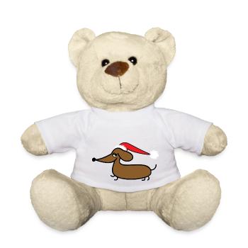 Teckel avec Bonnet de Noel - Nounours - blanc - Devant