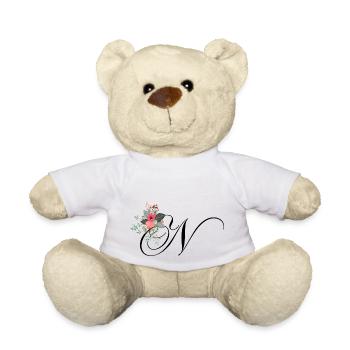 Lettre n fleuris - Nounours - blanc - Devant