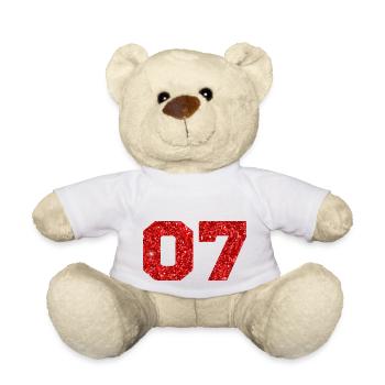 Numéro 7 paillettes rouge - 7e anniversaire - Nounours - blanc - Devant