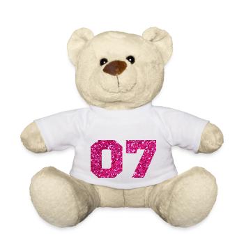 Numéro 7 paillettes rose - 7e anniversaire - Nounours - blanc - Devant