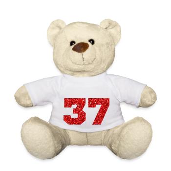 Number 37 Red Glitter - 37th Anniversary - Teddy Bear - white - Front
