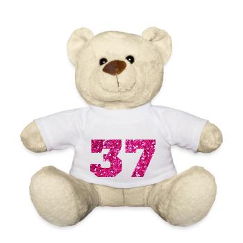 Numéro 37 paillettes rose - 37e anniversaire - Nounours - blanc - Devant
