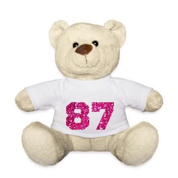 Number 87 Pink Glitter - 87th Birthday - Teddy Bear - white - Front