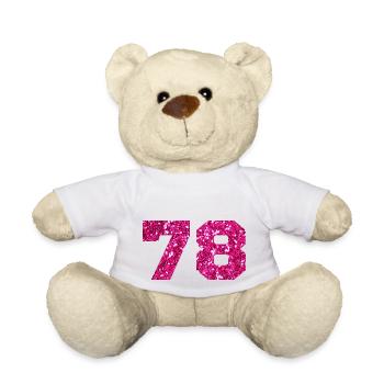Number 78 Pink Glitter - 78th Anniversary - Teddy Bear - white - Front