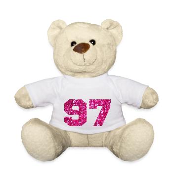 Nummer 97 Pink Glitter - 97. Geburtstag - Teddy - Weiß - Vorne
