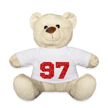 Number 97 Red Glitter - 97th Anniversary - Teddy Bear - white - Front