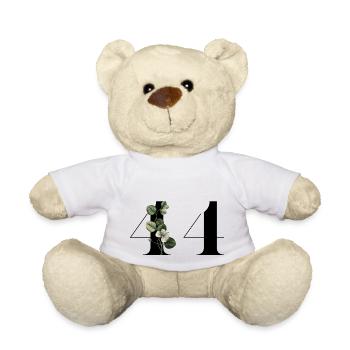 Nummer 44 Grüne Blumen - 44. Blumengeburtstag - Teddy - Weiß - Vorne