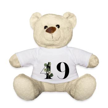 Nummer 49 Grüne Blumen - 49. Blumengeburtstag - Teddy - Weiß - Vorne