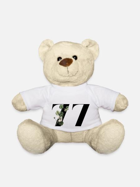 Nummer 77 Blumengrün - 77. Blumengeburtstag - Teddy - Weiß