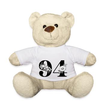 Numéro 94 floral noir - 94e anniversaire floral - Nounours - blanc - Devant