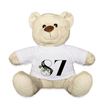 Numéro 87 floral vert - 87e anniversaire floral - Nounours - blanc - Devant