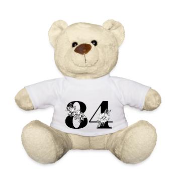 Numéro 84 floral noir - 84e anniversaire floral - Nounours - blanc - Devant