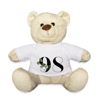 Number 98 Green Floral - 98th Floral Birthday - Teddy Bear - white - Front