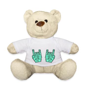 Nerd Geek Heavy Metal Rock Circuits Hand Gesture - Teddy Bear - white - Front