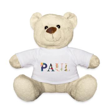 PAUL name decorated with flowers - Teddy Bear - white - Front