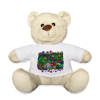 Flower meadow: beautiful, colorful flowers - Teddy Bear - white - Front