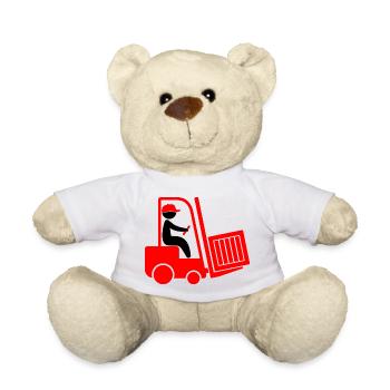 A forklift transporting a box - Teddy Bear - white - Front
