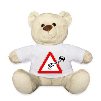 Panneau de signalisation danger de glisser, route glissante - Nounours - blanc - Devant