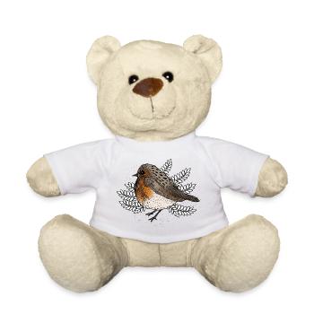Robins on Branches - Teddy Bear - white - Front