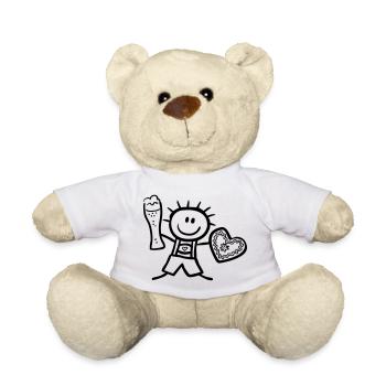 Trachten-Männchen mit Bier und Lebkuchenherz - Teddy - Weiß - Vorne