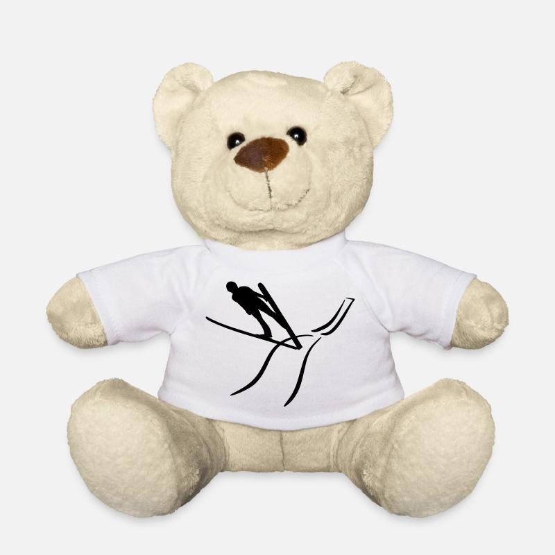 Skispringen, Skispringer und Schanze - Teddy - Weiß