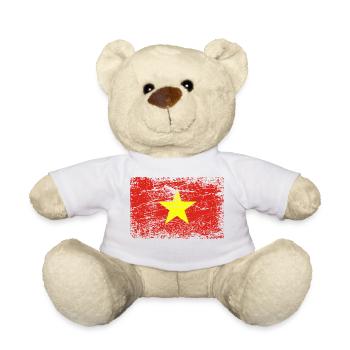 Vietnam Flagge Used Look Vintage Reise Urlaub Trip - Teddy - Weiß - Vorne