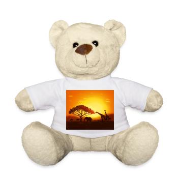 Südafrika Sonnenuntergang mit Elefant, Giraffen - Teddy - Weiß - Vorne