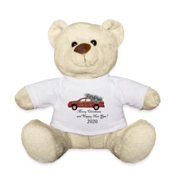 Weihnachtsauto mit Tannenbaum - Teddy - Weiß - Vorne