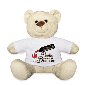 vieillis bon vin humour alcool citation bouteille - Nounours - blanc - Devant