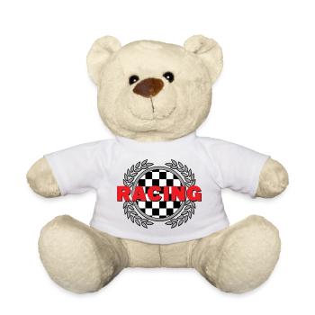 Racing - Checked Flag Laurel Leaves Racing Sport - Teddy Bear - white - Front