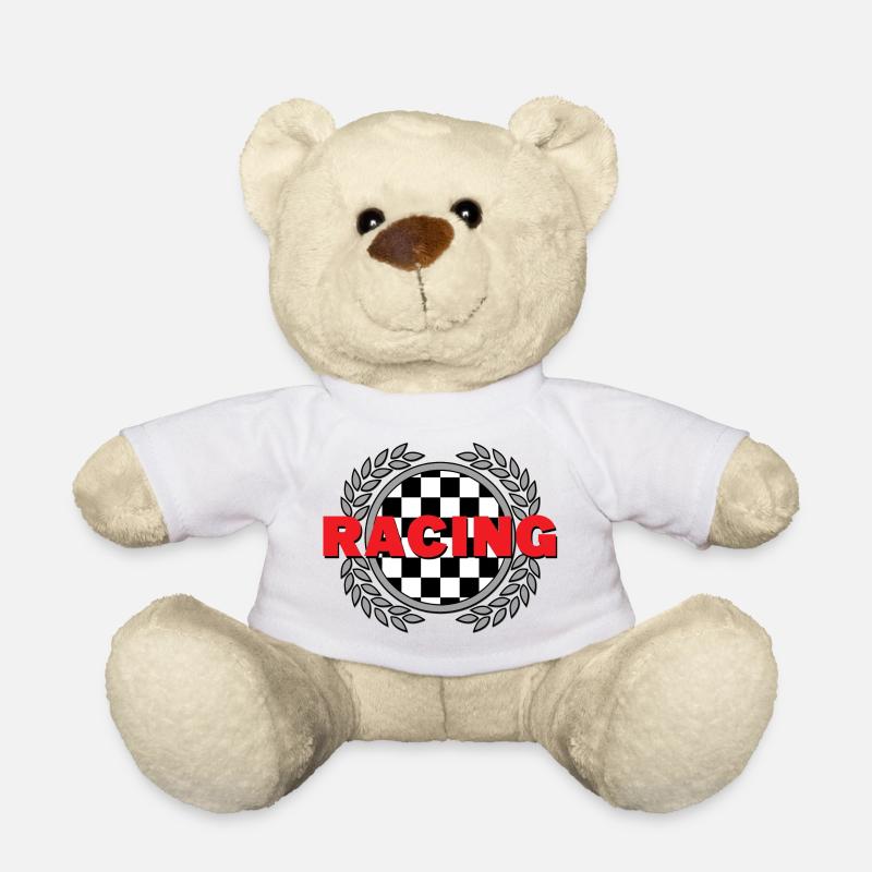 Racing - Checked Flag Laurel Leaves Racing Sport - Teddy Bear - white