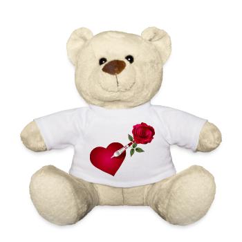 Dart Pfeil mit Rose und Herz als Zielscheibe - Teddy - Weiß - Vorne