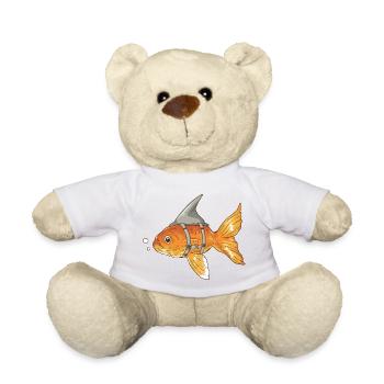 Lustiger Goldfisch mit Haifischflosse angeschnallt - Teddy - Weiß - Vorne