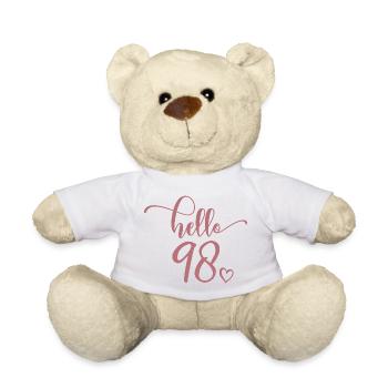 Hello 98 - Cute 98th Birthday Gift, 98 Years Old - Teddy Bear - white - Front