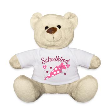 Schulkind Herz rosa Schulanfang - Teddy - Weiß - Vorne
