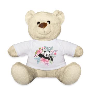 Panda mit Blumen Aquarell Design Geschenkidee - Teddy - Weiß - Vorne